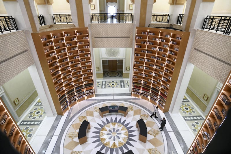 Abu Dhabi, United Arab Emirates - Qasr Al WatanÕs library space from the upper level is an architectural element in itself. Khushnum Bhandari for The National