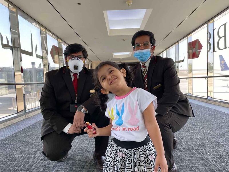 Emirati girl Ghalia pictured after returning to the UAE to be reunited with her parents. Courtesy @MoFAICUAE