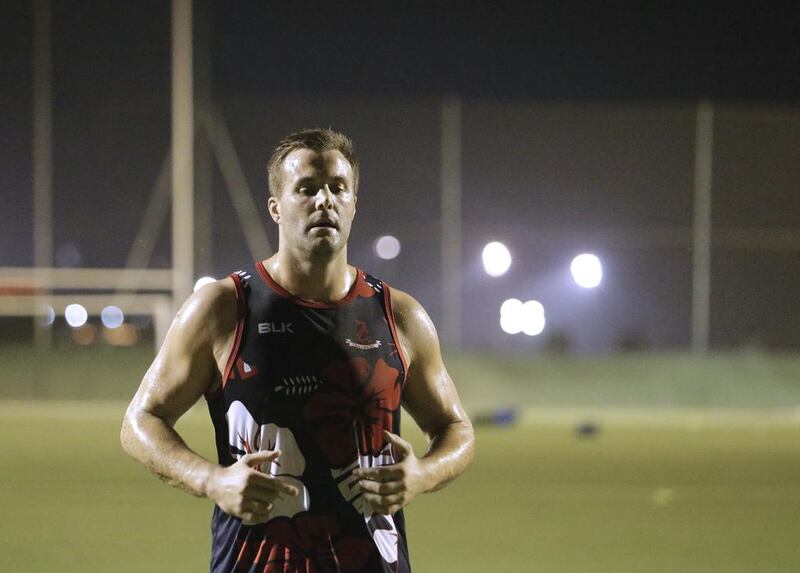 Jebel Ali Dragons player Andy Buist was forced to retire from rugby in 2009 but is now making a playing comeback in Dubai. Jeffrey E Biteng / The National