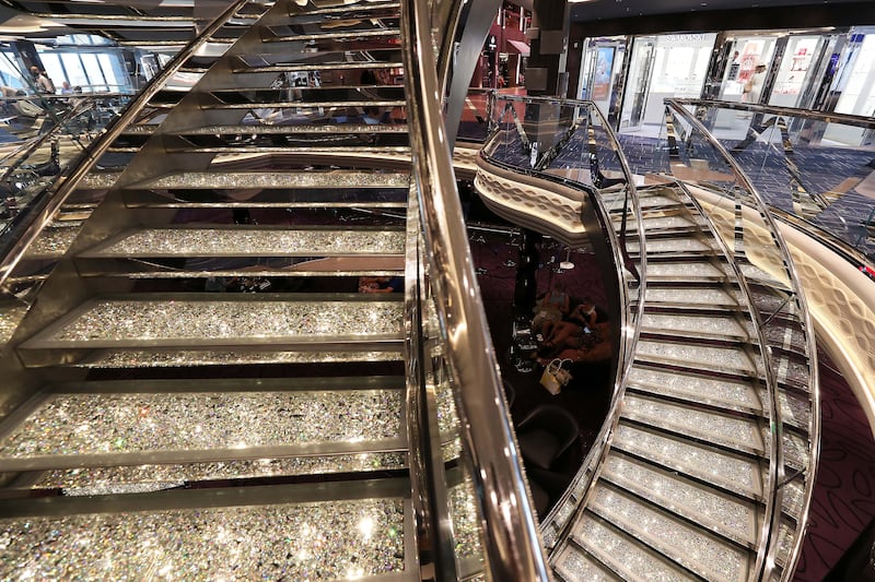 The sparkling Swarovski-crystal staircase on the MSC Virtuosa