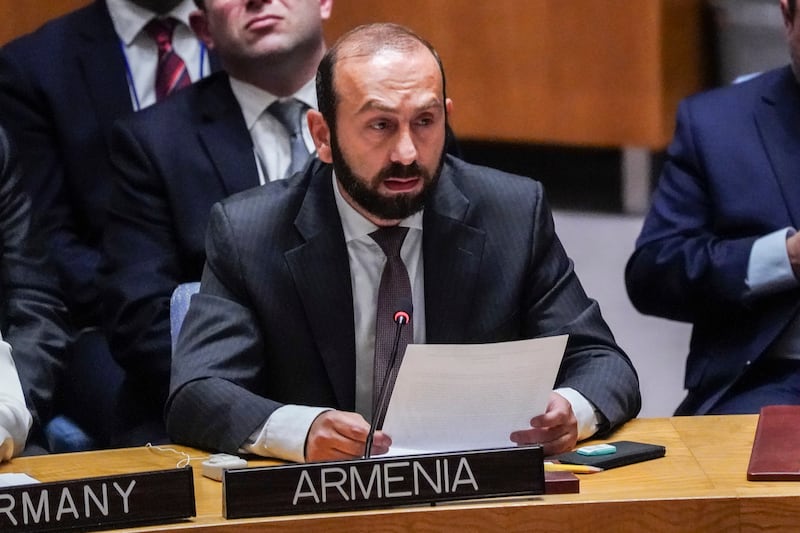 Armenia's Foreign Minister Ararat Mirzoyan addresses the UN Security Council meeting on September 21. AP