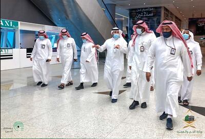 Members of the Ministry of Hajj and Umrah review preparations at King Abdulaziz Airport in Jeddah.