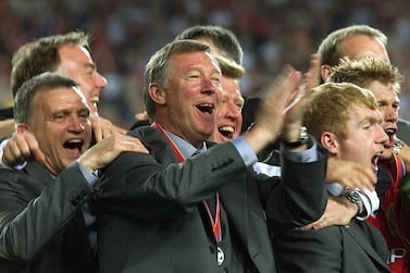 File photo dated 26-05-1999 of Manchester United boss Alex Ferguson celebrates after his side win the European Cup in Barcelona, beating Bayern Munich 2-1. PA Photo. Issue date: Tuesday May 26, 2020. On May 26, 1999, Manchester United produced arguably their most famous night as they won the Champions League by beating Bayern Munich 2-1. See PA story SOCCER Man Utd On This Day. Photo credit should read Phil Noble/PA Wire.