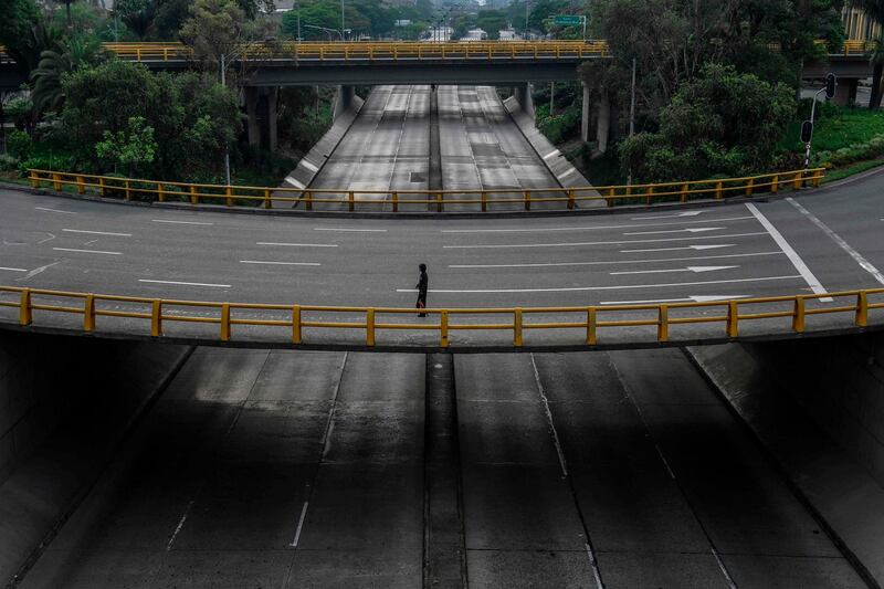 Aerial view of empty roads in Medellin, Colombia.  AFP