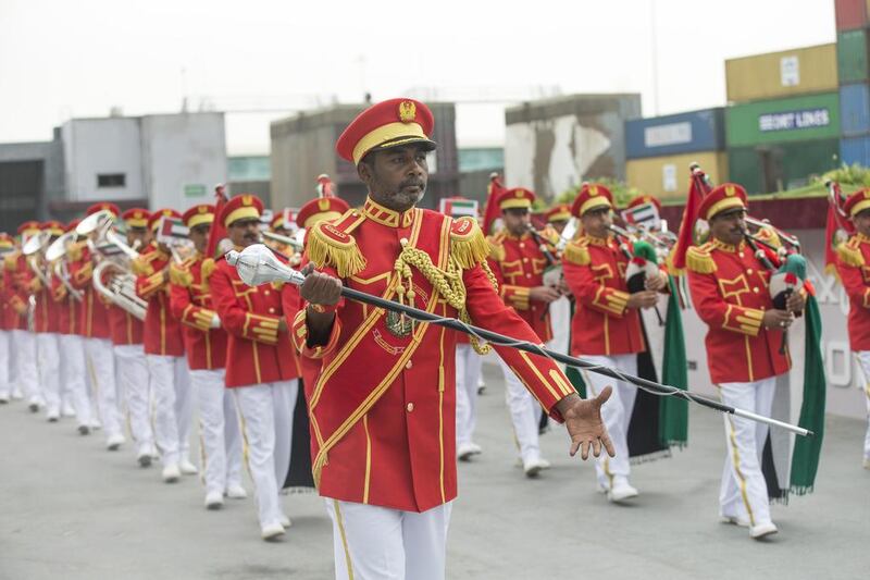 Members of the UAE armed forces marching band perform during the Idex opening ceremony. Donald Weber / Crown Prince Court - Abu Dhabi