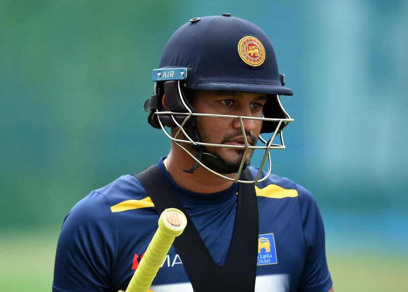 Sri Lankan cricketer Dimuth Karunaratne attends a practice session at the Galle International Cricket Stadium in Galle on November 4, 2018.  The first Test between England and Sri Lanka will be played on November 6, 2018, at the Galle International Cricket Stadium in Galle.  / AFP / ISHARA S. KODIKARA
