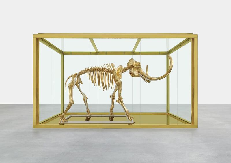A gilded woolly mammoth skeleton was created to benefit the amfAR Cinema Against Aids in Cap d’Antibes, southern France. Prudence Cuming Associates / Damien Hirst / AP 