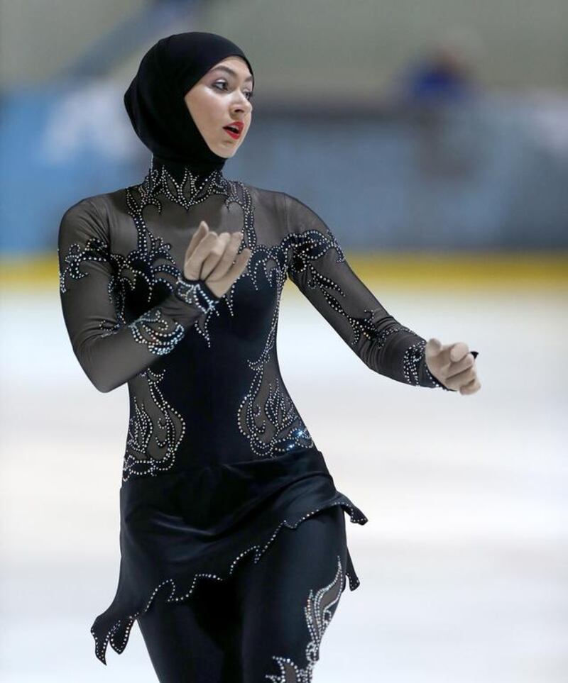 Emirati ice skater Zahra Lari performs her routine during the International Figure Skating Championship in Abu Dhabi (Silvia Razgova / The National)