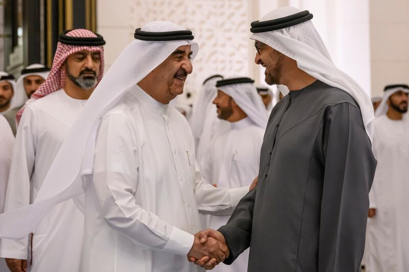 The President bids farewell to Sheikh Saud bin Rashid Al Mualla, Ruler of Umm Al Quwain