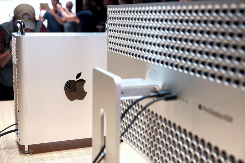 Apple's new Mac Pro sits on display in the showroom during Apple's Worldwide Developer Conference (WWDC) in San Jose, California on June 3, 2019. (Photo by Brittany Hosea-Small / AFP)