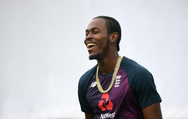 Jofra Archer of England during an England nets session. Getty