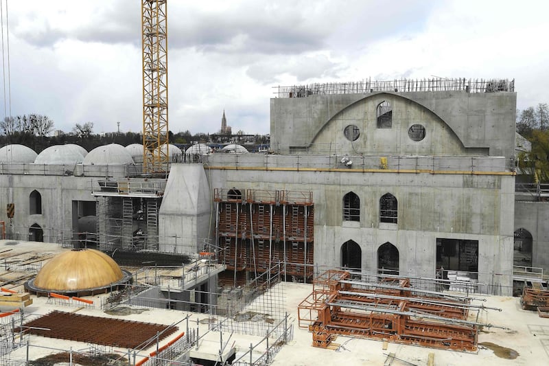 (FILES) A file photo taken on April 6, 2021, shows the construction site of The Eyyub Sultan Mosque in Strasbourg, eastern France, after the city council of Strasbourg approved in principle at least 2,5 million euros in public funding for the construction led by the Milli Gorus (CIMG) association.  The controversial plan to use public money for building a mosque in Strasbourg stalled on April 16, 2021, after the Turkish backers of the project dropped their request for a subsidy. The pullback came after the French Interior Minister accused the eastern French city, led by a Green mayor, of supporting  "foreign meddling" on French soil with a planned subsidy for the mosque.
 / AFP / Frederick FLORIN
