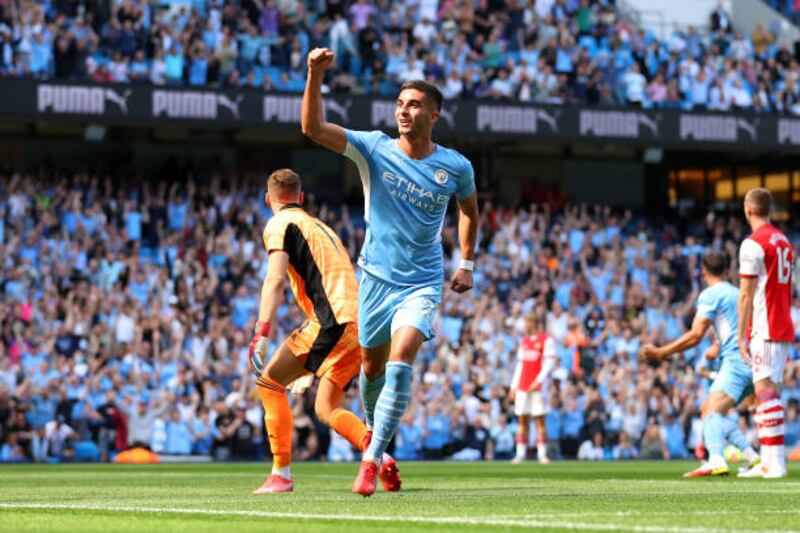 Ferran Torres of Manchester City celebrates after scoring their second goal. Getty