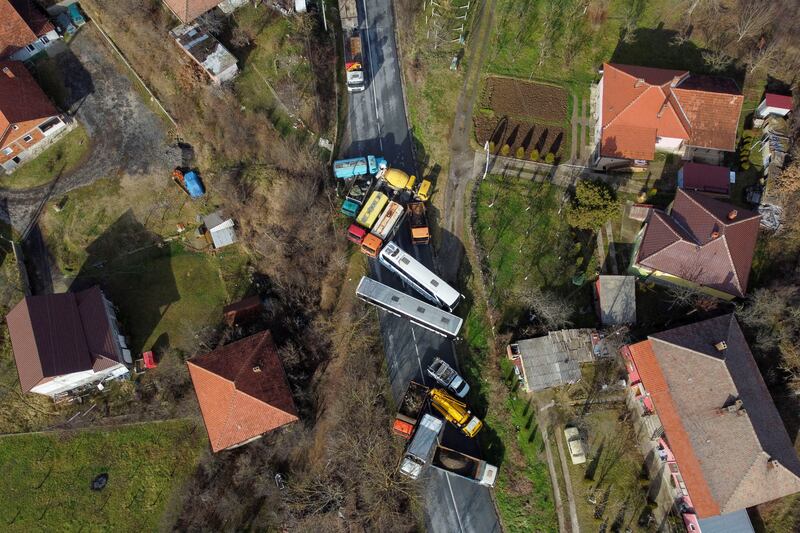 A roadblock in Rudare, near the northern part of the ethnically divided town of Mitrovica, Kosovo. Reuters