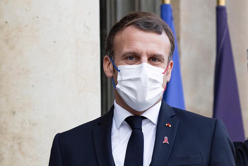 French President Emmanuel Macron at the Elysee Palace in Paris, France. According to a statement by the Elysee Palace, Macron has tested positive for coronavirus. EPA