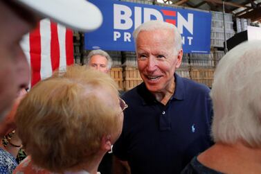 Democratic 2020 US presidential candidate and former US Vice President Joe Biden greets audience members during a campaign stop at Mack's Apples in Londonderry, New Hampshire, US, July 13, 2019. Reuters