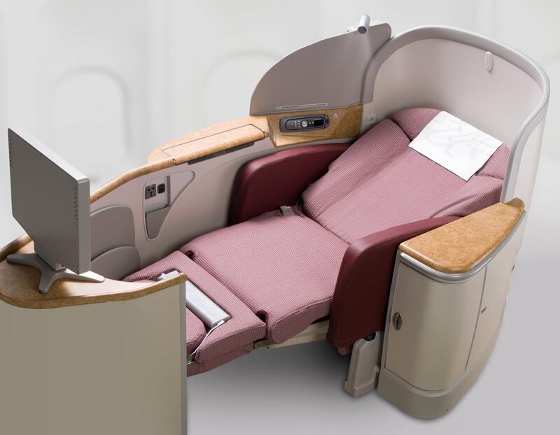 The reclining seat in first class. Courtesy China Airlines