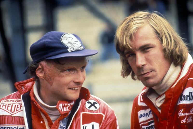 Niki Lauda made a remarkable comeback after missing two races after suffering horrific burns at the 1976 German Grand Prix, losing out on the title by a single point to his great rival James Hunt, right. Getty Images