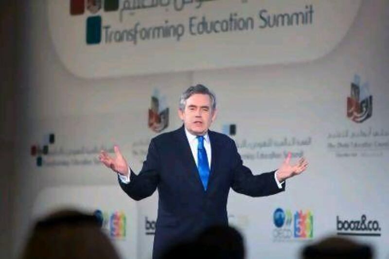 Former UK Prime Minister Gordon Brown addresses the inaugural Transforming Education Summit in Abu Dhabi.