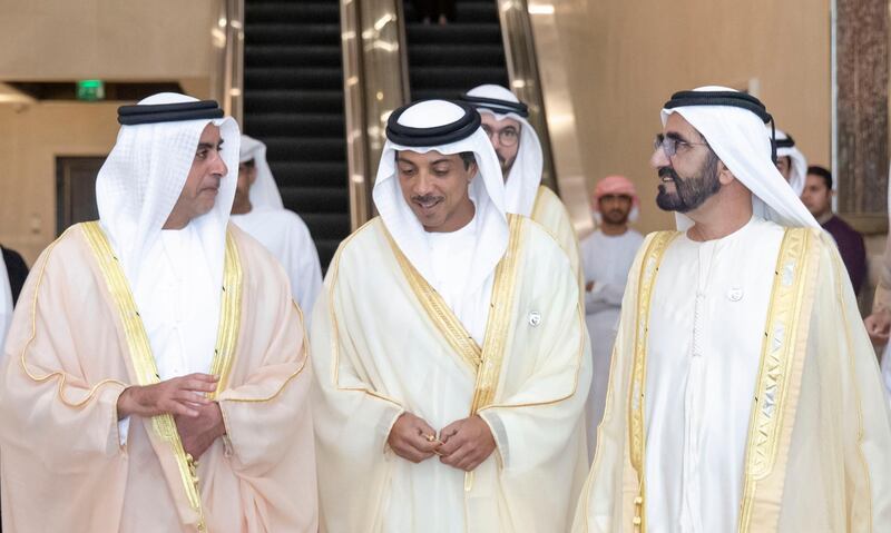 General Sheikh Saif bin Zayed Al Nahyan, Deputy Prime Minister and Minister of the Interior; H.H. Sheikh Mansour bin Zayed Al Nahyan, Deputy Prime Minister and Minister of Presidential Affairs, and Sheikh Mohammed bin Rashid Al Maktoum, Vice President, Prime Minister and Ruler of Dubai. Wam