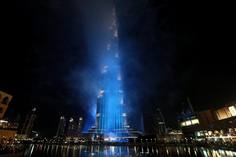 The Burj Khalifa turns blue for the Expo victory. Christopher Pike / The National