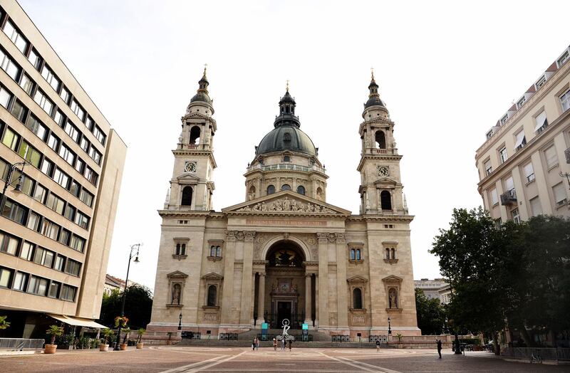 Mandatory Credit: Photo by Paul Lakatos/SOPA Images/Shutterstock (11439061p)
General view of St Stephen's Basilica, (Szent Istvan Bazilika) in Budapest. 
It is one of the largest churches in the country and is dedicated to the first king of Hungary - Szent Istvan. The neoclassical roman catholic cathedral was built in 1905 after 54 years of construction and it can sit 8.500 worshippers.
St Stephen's Basilica, (Szent Istvan Bazilika) in Budapest, Hungary - 27 Sep 2020