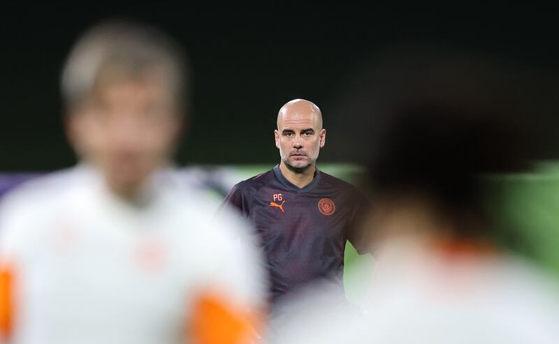 Manchester City manager Pep Guardiola oversees training. EPA