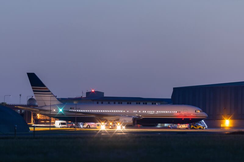 The Rwanda deportation flight at Boscombe Down Air Base near Wiltshire, England, was grounded at the last minute. Dan Kitwood / Getty Images