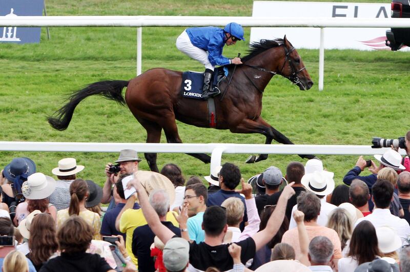 Mandatory Credit: Photo by Frank Sorge/racingfotos.com/Shutterstock (10376790aa)
, Iffezheim, Ghaiyyath with William Buick up wins the 147. Grosse Preis von Baden at Baden-Baden racecourse, GER.
Horse Racing - 01 Sep 2019