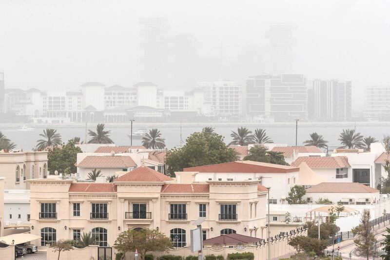 Hazy weather with limited visibility in Dubai as rain might be expected across the UAE on April 28 th, 2021. 
Antonie Robertson / The National.
Reporter: None for National