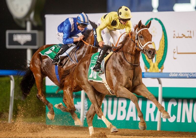 Pat Dobbs on Prince Eiji wins the Listed Dubai Creek Mile at Meydan on Thursday, December 1, 2020. – Adiyat Racing Plus