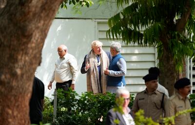 Boris Johnson visits Sabarmati Ashram, the home of Mahatma Gandhi, in Ahmedabad. AP Photo