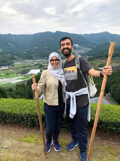 Haiya Tariq and her husband at a tea plantation