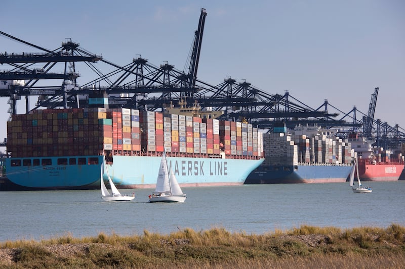 Container ships docked at the Port of Felixstowe in England. Britain called for net zero global shipping emissions by 2050 earlier this week. Getty Images