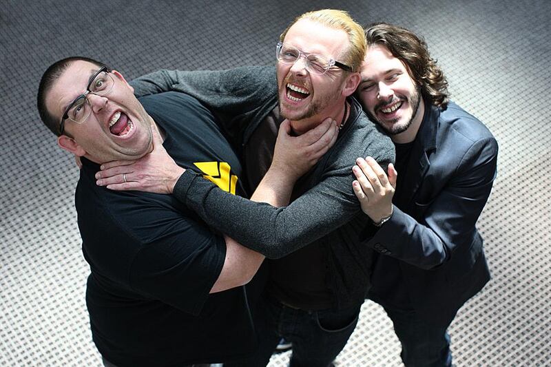 Nick Frost, left, Simon Pegg and Edgar Wright, the team behind The World's End. Suzanne Kreiter / The Boston Globe via Getty Images