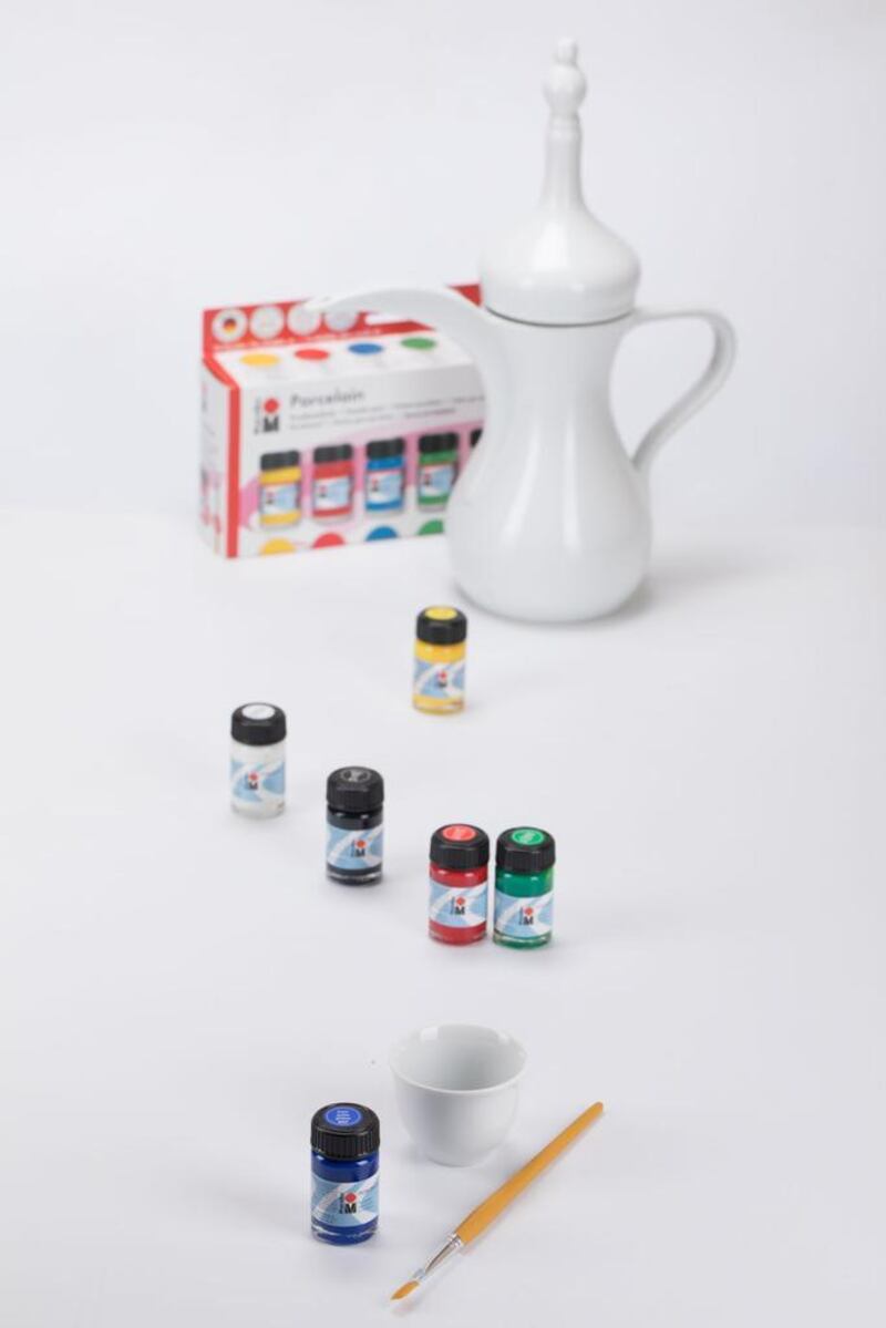 DIY coffee pot and cup painting set, Dh429, Aura Living. Courtesy Aura