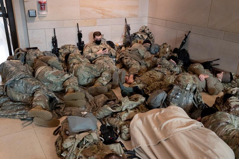 Hundreds of US National Guard troops rest in the Capitol Visitors Center on Capitol Hill in Washington, DC, USA.  EPA