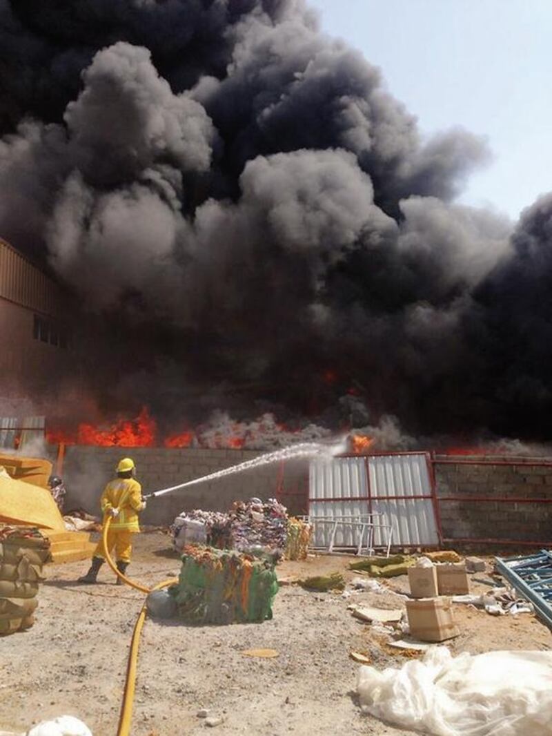 Huge fires erupt in two factories in Umm Al Quwain. Courtesy Al Ittihad