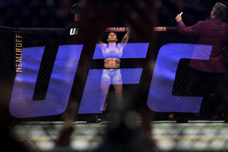 Claudia Gadelha of Brazil prepares for her Womens Strawweight bout against Angela Hill of the United States during UFC Fight Night at VyStar Veterans Memorial Arena. AFP