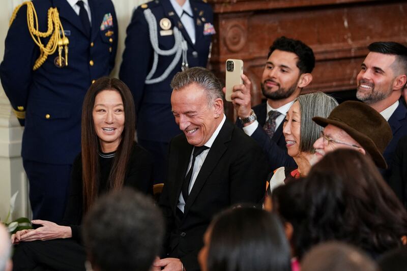 Springsteen is flanked by Medal of Arts recipients Vera Wang and Joan Shigekawa. Reuters