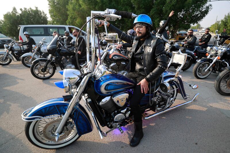 Members of Iraq's biker crew Bond Brothers MC in Baghdad. 