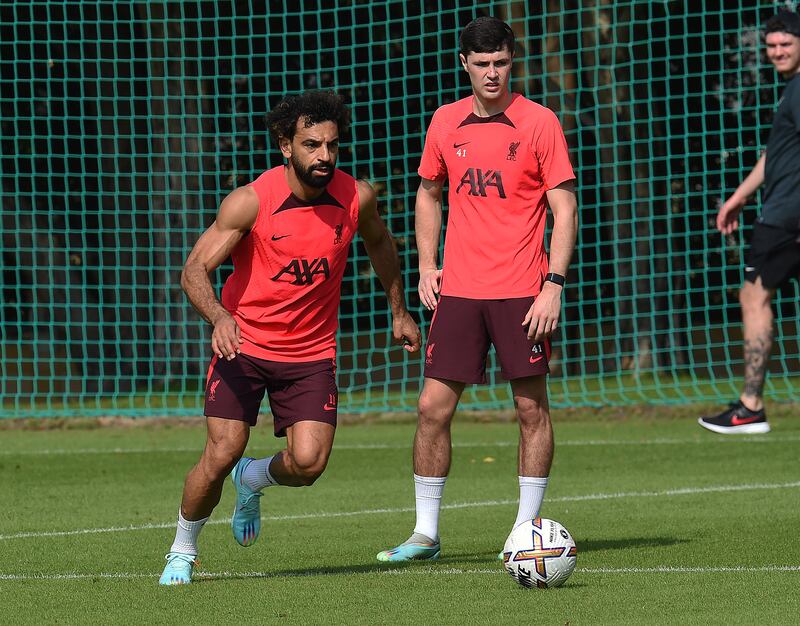 Mohamed Salah trains with Liverpool teammates in Dubai. Getty