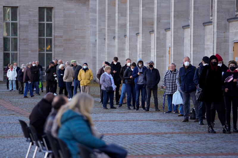 People line up for vaccinations in Berlin. AP Photo
