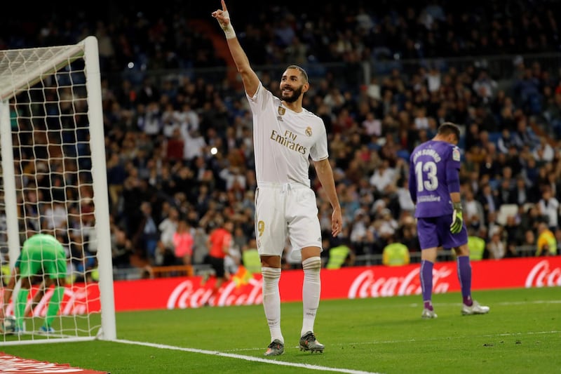 Real Madrid'sKarim Benzema celebrates after scoring the fourth. EPA