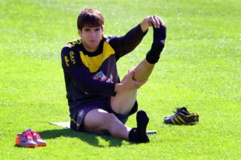 Kaka, the Brazilian forward, stretches after a training session yesterday in Johannesburg.