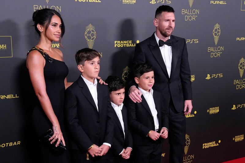 Messi with wife Antonela Roccuzzo and their children. AP