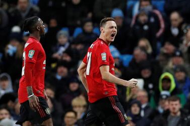 Manchester United's Nemanja Matic celebrates scoring against Manchester City in the League Cup semi-final second leg. Reuters