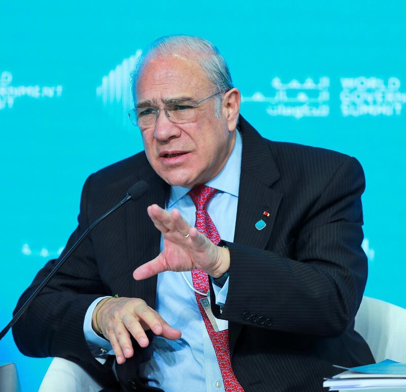 Dubai, U.A.E., February 11, 2019. World Government Summit day 2-DXB.-- Achieving Gender Balance:  From Policies to Impact.  H.E. Jose Angel Gurria, Secretary General, OECD and Mona Al Marri, Vice President of UAE Gender Balance Council.
Victor Besa/The National
Section:  NA
Reporter:  Nick Webster