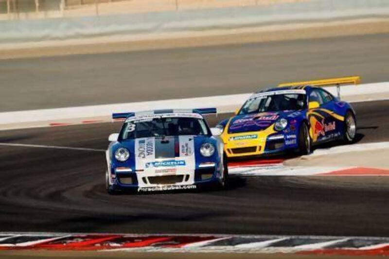 Clemens Schmid, left, the Porsche GT3 Cup Challenge Middle East leader, and second-placed Abdulaziz Al Faisal, the reigning champion.