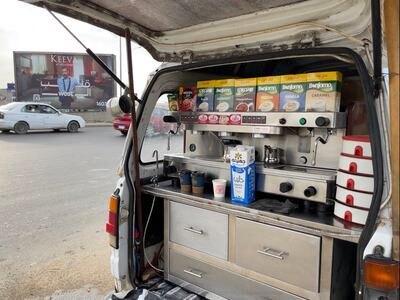 A makeshift coffee shop made from a converted microbus on the streets of Cairo. Kamal Tabikha / The National